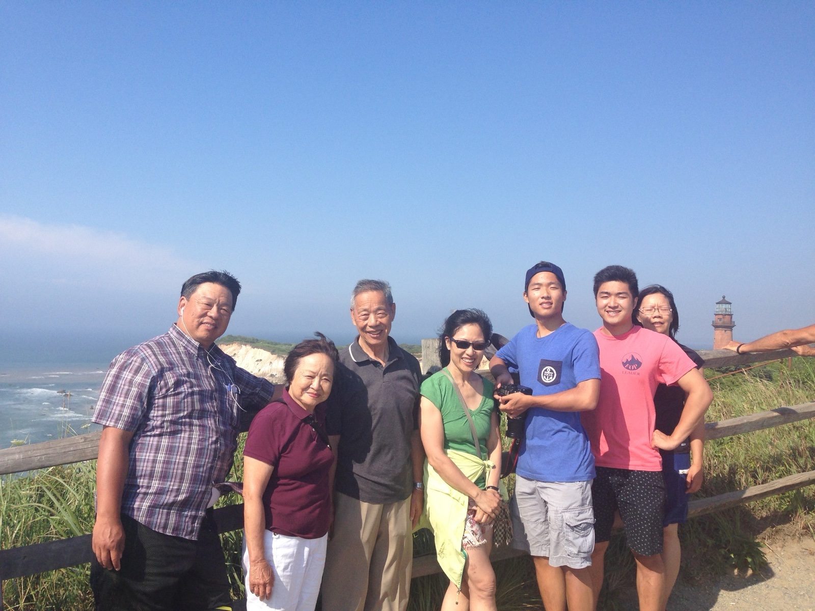 The family standing together on a Plymouth, Massachusetts beach, August 2015